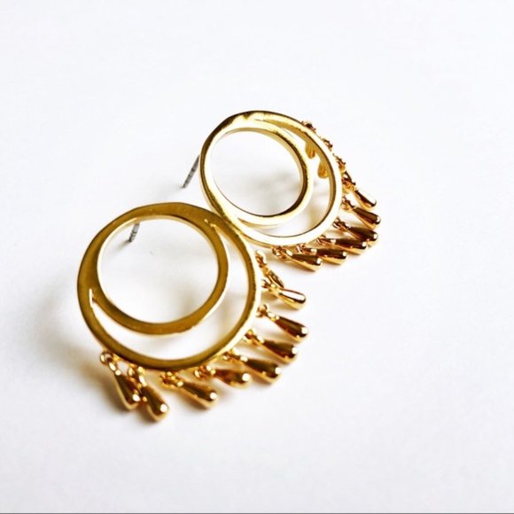 New REBECCA MINKOFF Double Hoop Multi Tear Drop Gold Earrings - Picture 1 of 6